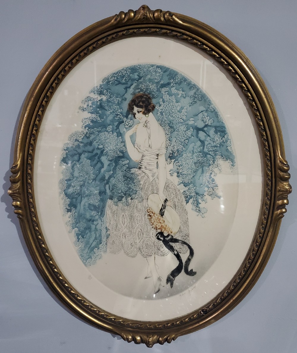 French Art Deco Engraving of Young Girl c1920s