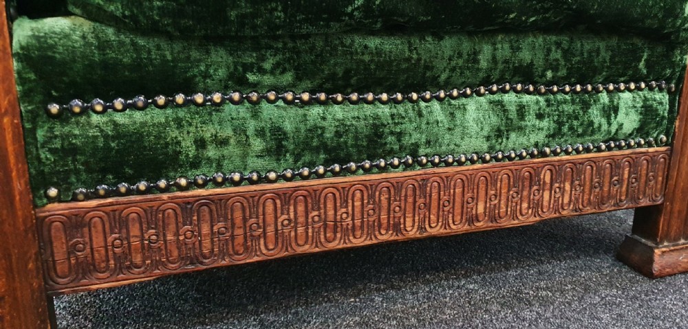 Edwardian Oak Armchair with Crushed Green Velvet Upholstery c1910 View VIII
