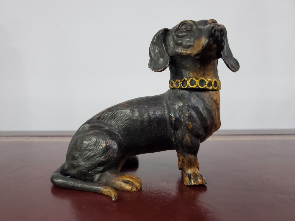 Austrian Cold Painted Bronze Dachshund Inkwell c1910