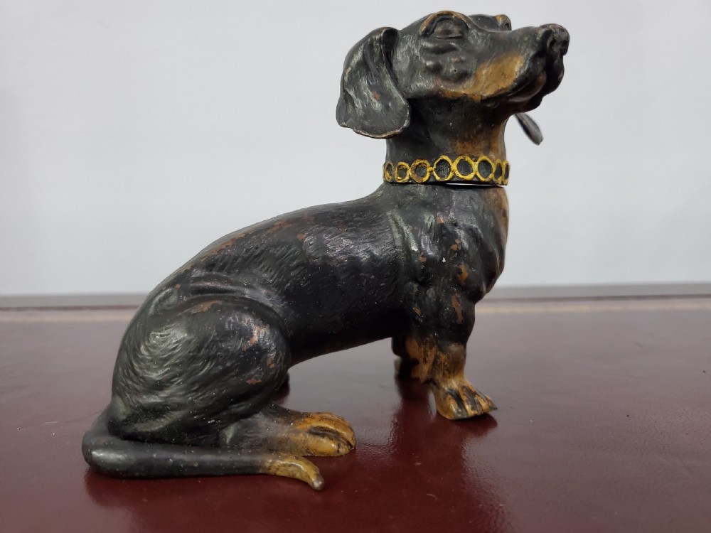 Austrian Cold Painted Bronze Dachshund Inkwell c1910 View II