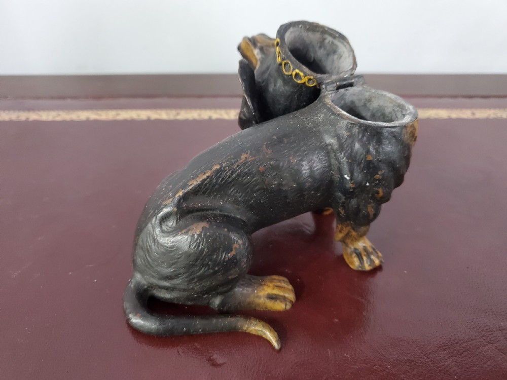 Austrian Cold Painted Bronze Dachshund Inkwell c1910 View III