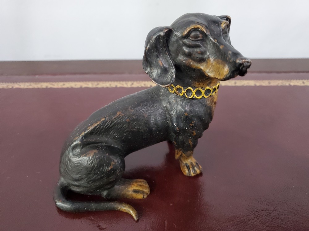 Austrian Cold Painted Bronze Dachshund Inkwell c1910 View V