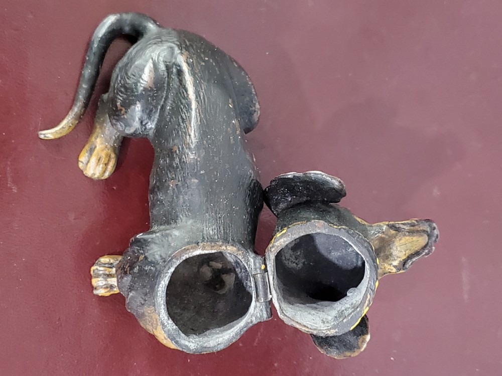 Austrian Cold Painted Bronze Dachshund Inkwell c1910 View IX