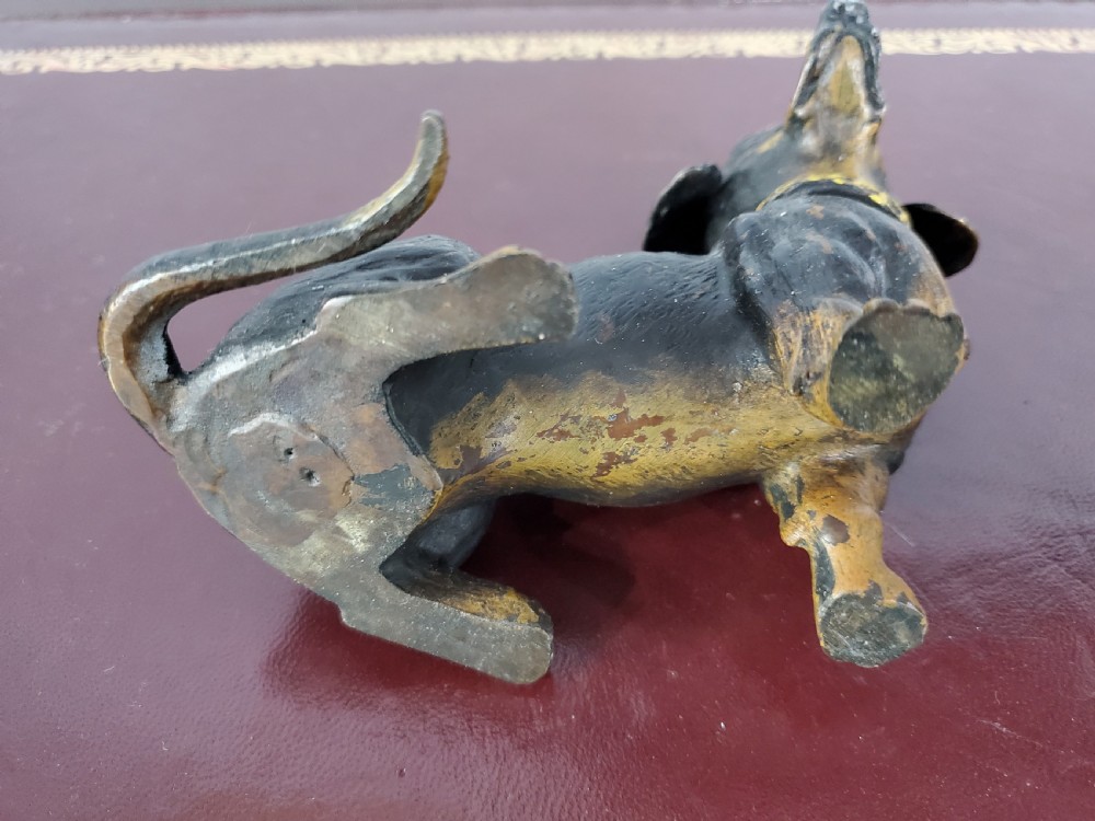 Austrian Cold Painted Bronze Dachshund Inkwell c1910 View X