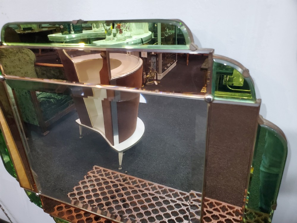 Art Deco Green and Peach Glass Mirror c1920s View IV