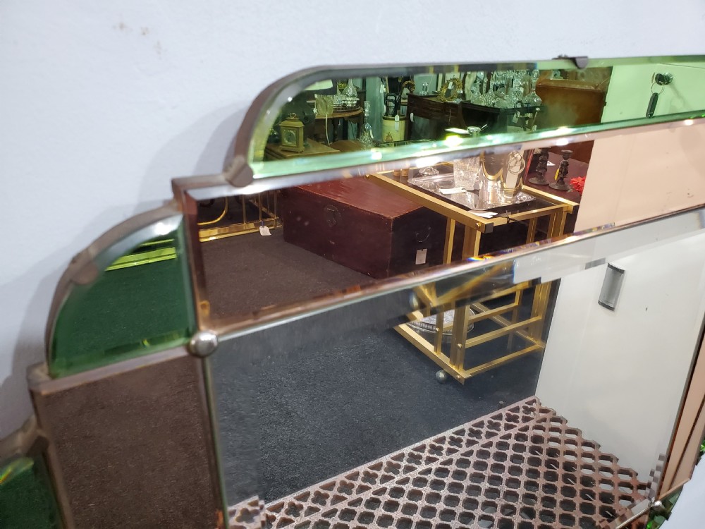 Art Deco Green and Peach Glass Mirror c1920s View II