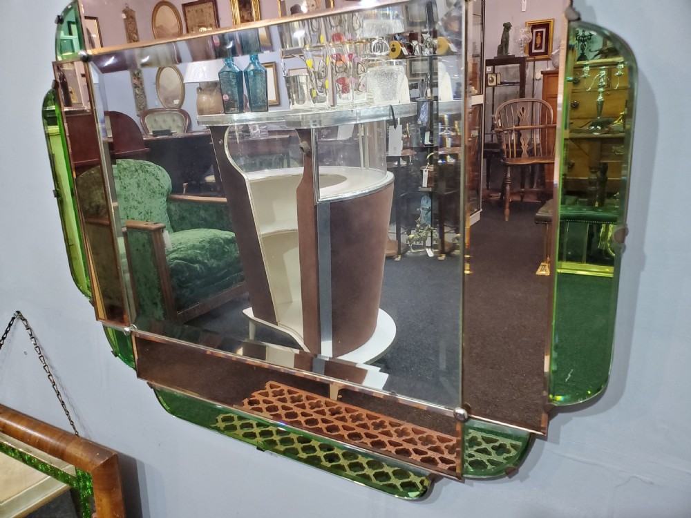 Art Deco Green and Peach Glass Mirror c1920s View VI
