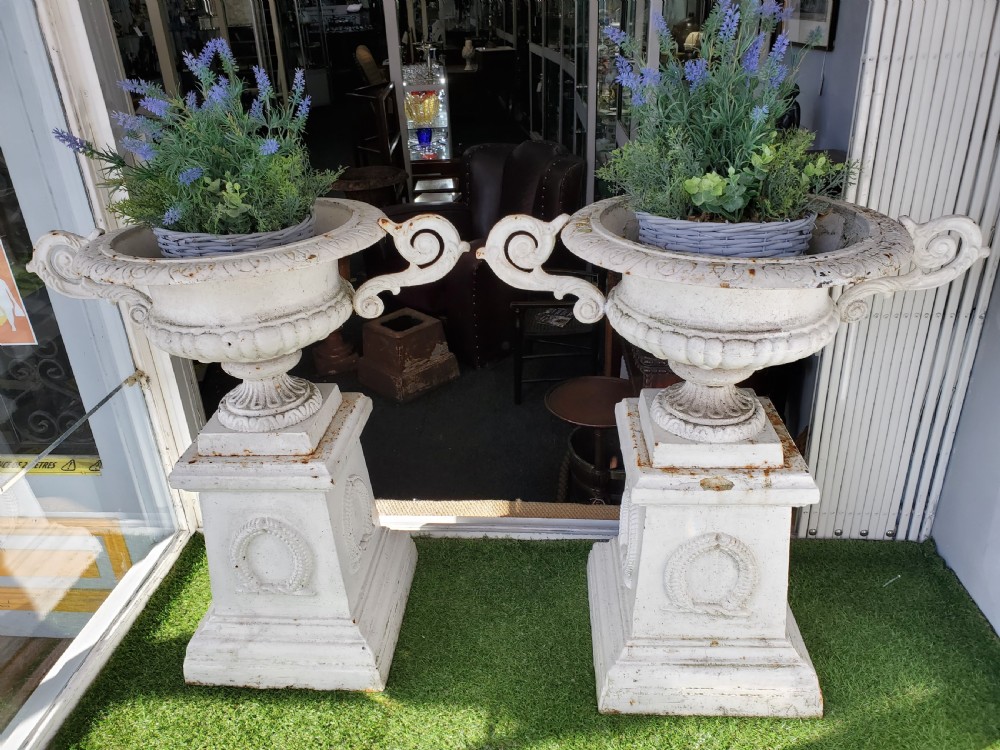 Pair of Victorian Cast Iron Garden Urns c1860