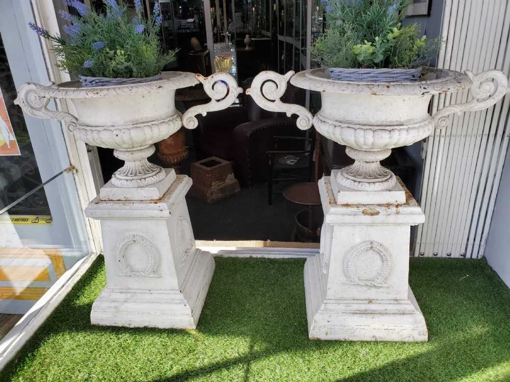 Pair of Victorian Cast Iron Garden Urns c1860 View II