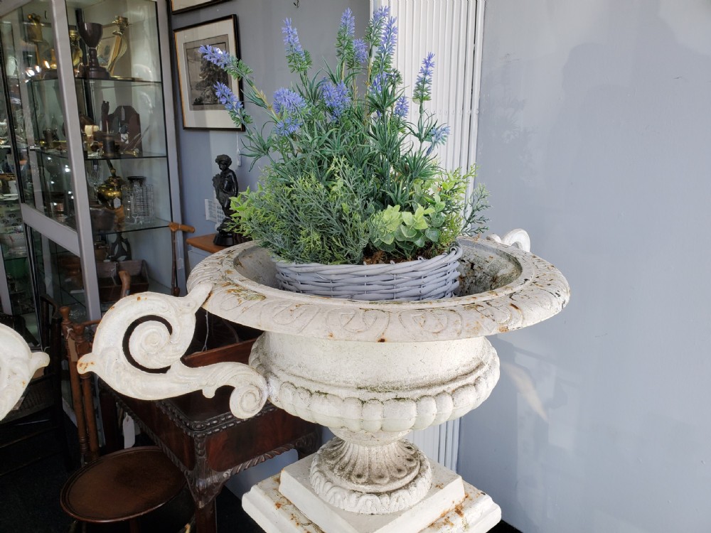 Pair of Victorian Cast Iron Garden Urns c1860 View IX