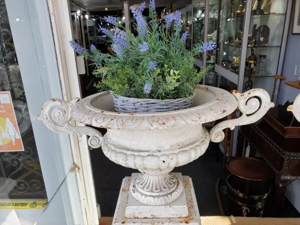Pair of Victorian Cast Iron Garden Urns c1860 View X