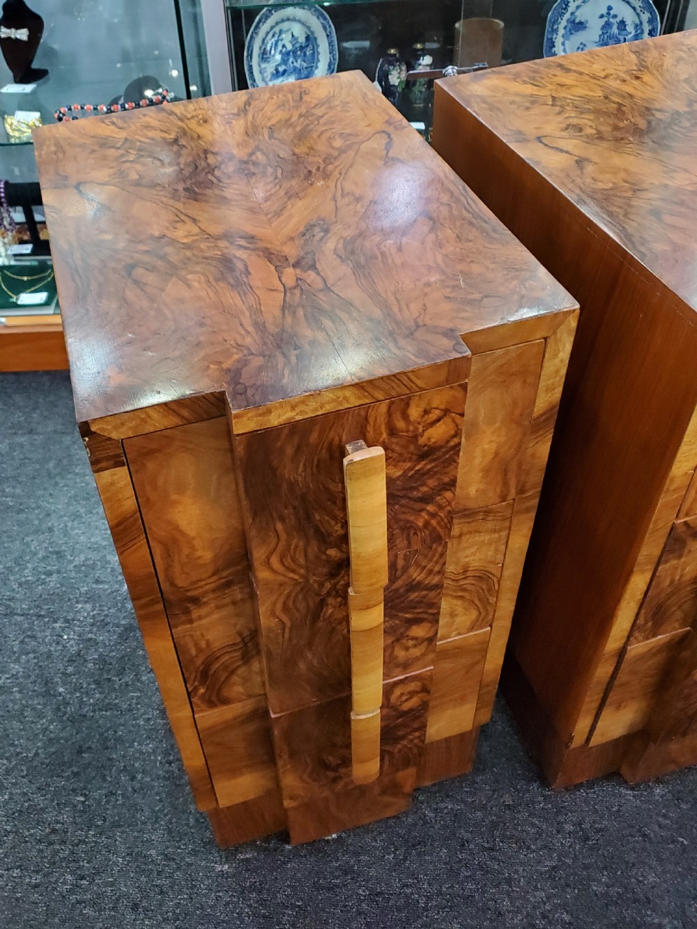 Pair of Art Deco Burr Walnut Bedside Cabinets c1920s View III