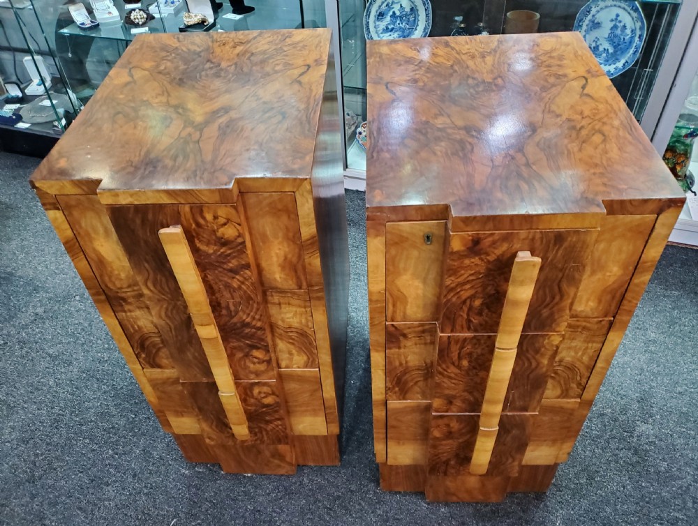 Pair of Art Deco Burr Walnut Bedside Cabinets c1920s View IV
