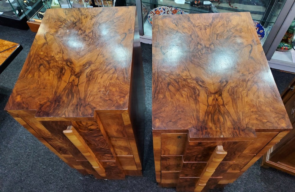 Pair of Art Deco Burr Walnut Bedside Cabinets c1920s View VI