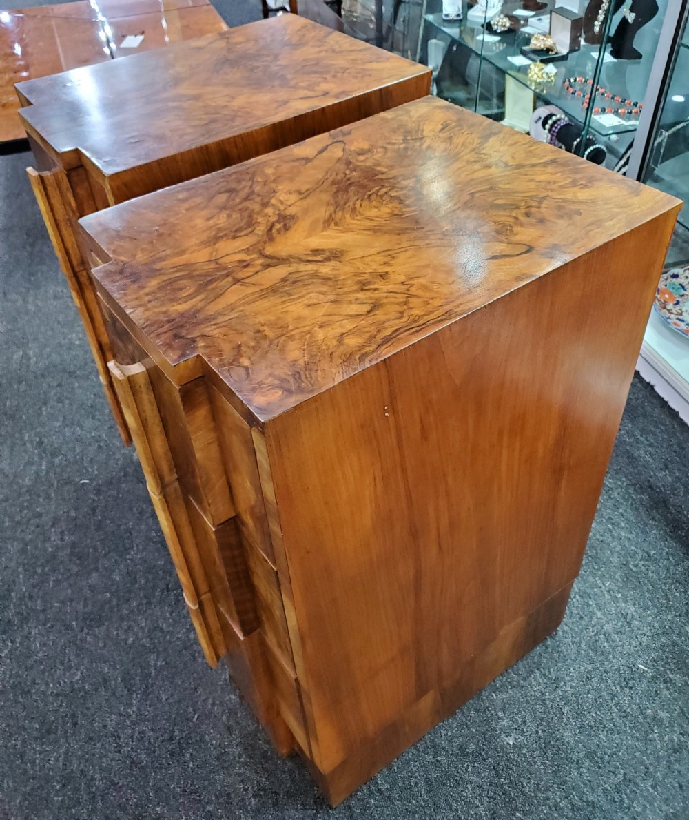Pair of Art Deco Burr Walnut Bedside Cabinets c1920s View VII