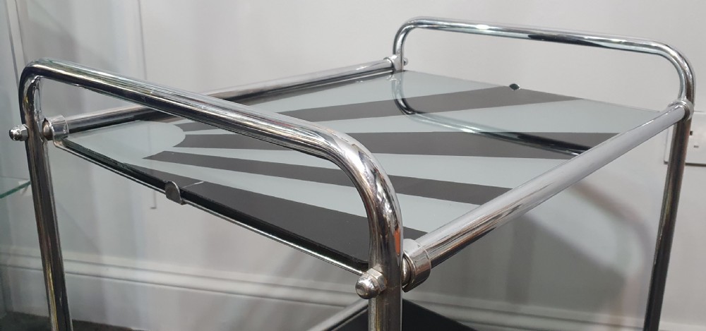 Art Deco Chrome Cocktail Trolley with 'Sunray' Design c.1920s View IV