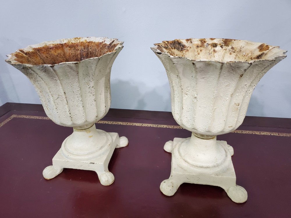 Pair of Small French Fluted Garden Planters, 19th Century