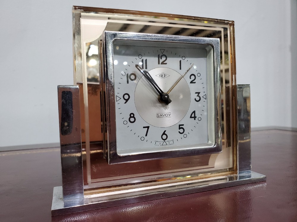 French Art Deco Peach DEP 'Savoy' Alarm Clock c1930s