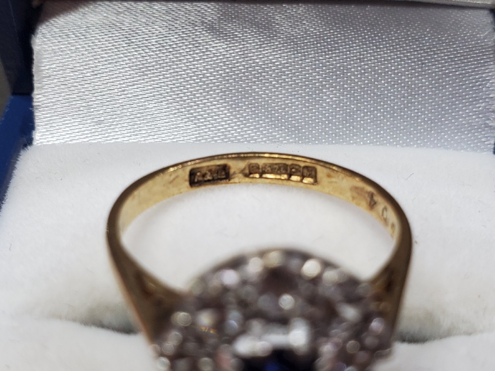 Bright Blue Sapphire with Diamond Cluster Halo 9ct Gold Ring Size L View II
