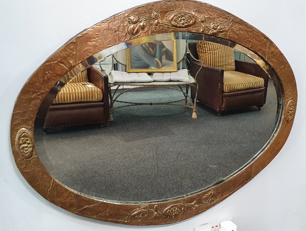 Arts & Crafts Oval Shaped Hammered Copper Mirror c.1910 View IV