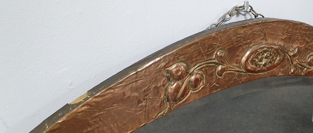 Arts & Crafts Oval Shaped Hammered Copper Mirror c.1910 View V