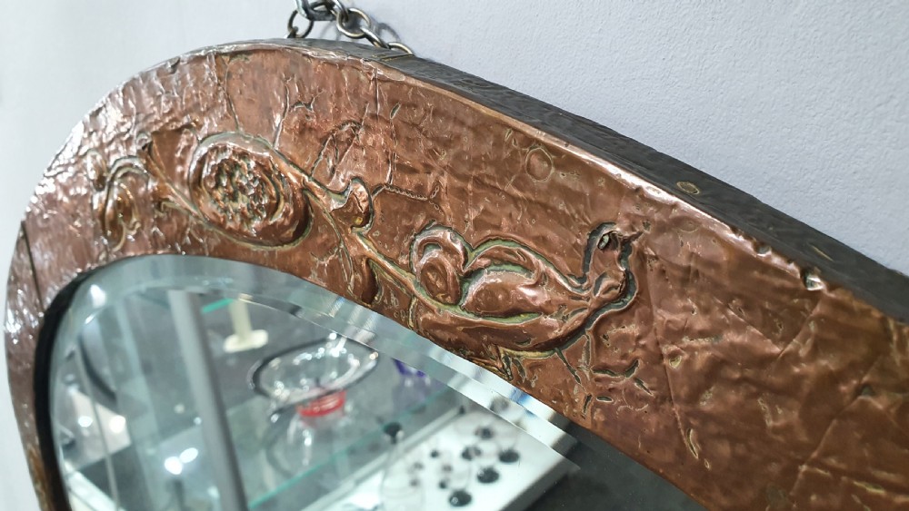Arts & Crafts Oval Shaped Hammered Copper Mirror c.1910 View VI