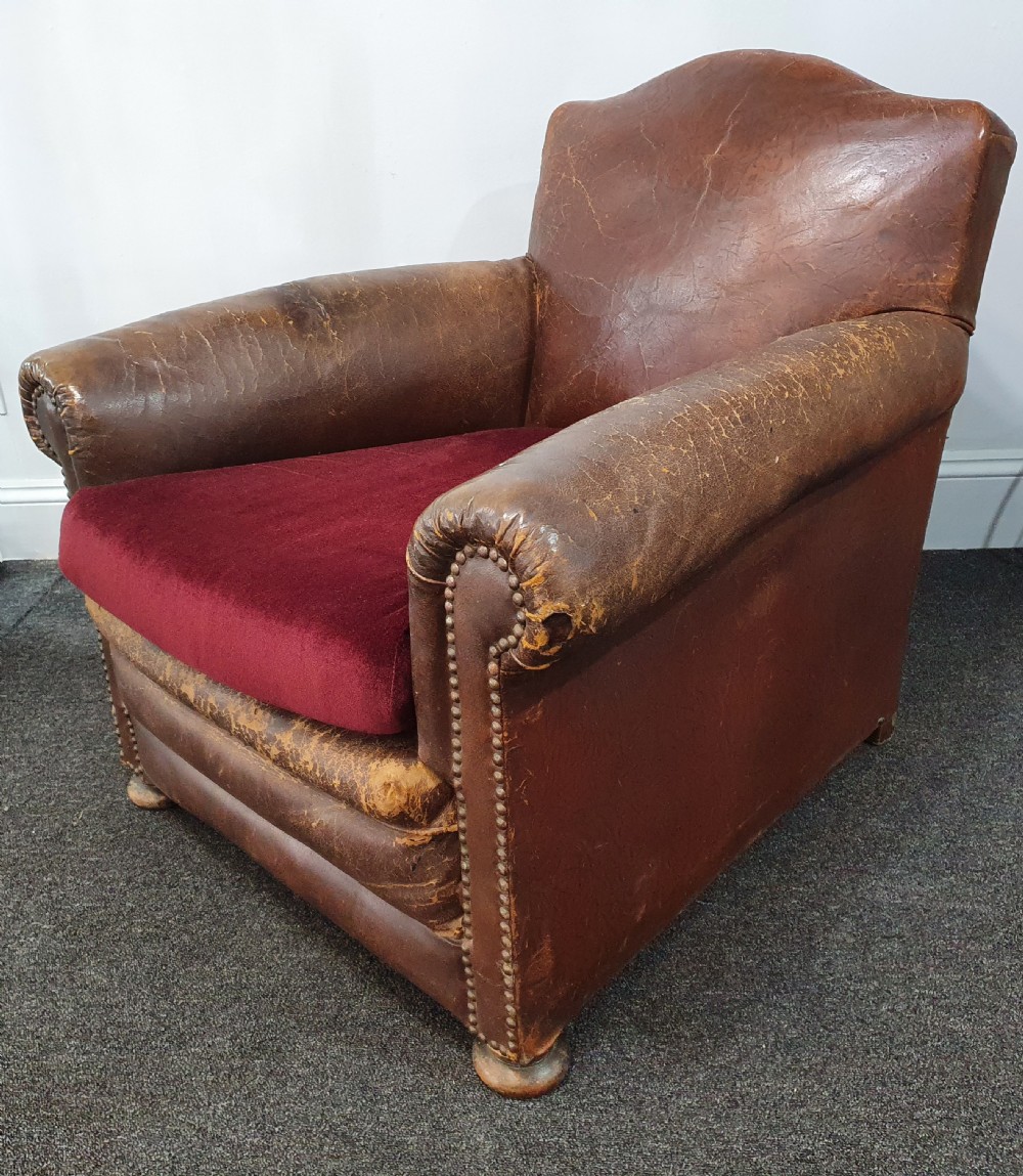 French Art Deco Leather Club Chair c.1930 View II