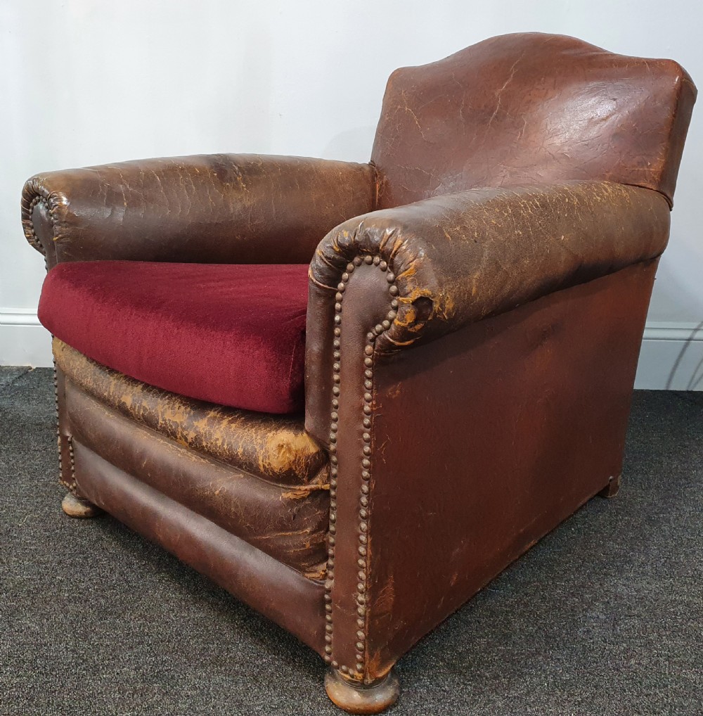 French Art Deco Leather Club Chair c.1930 View III