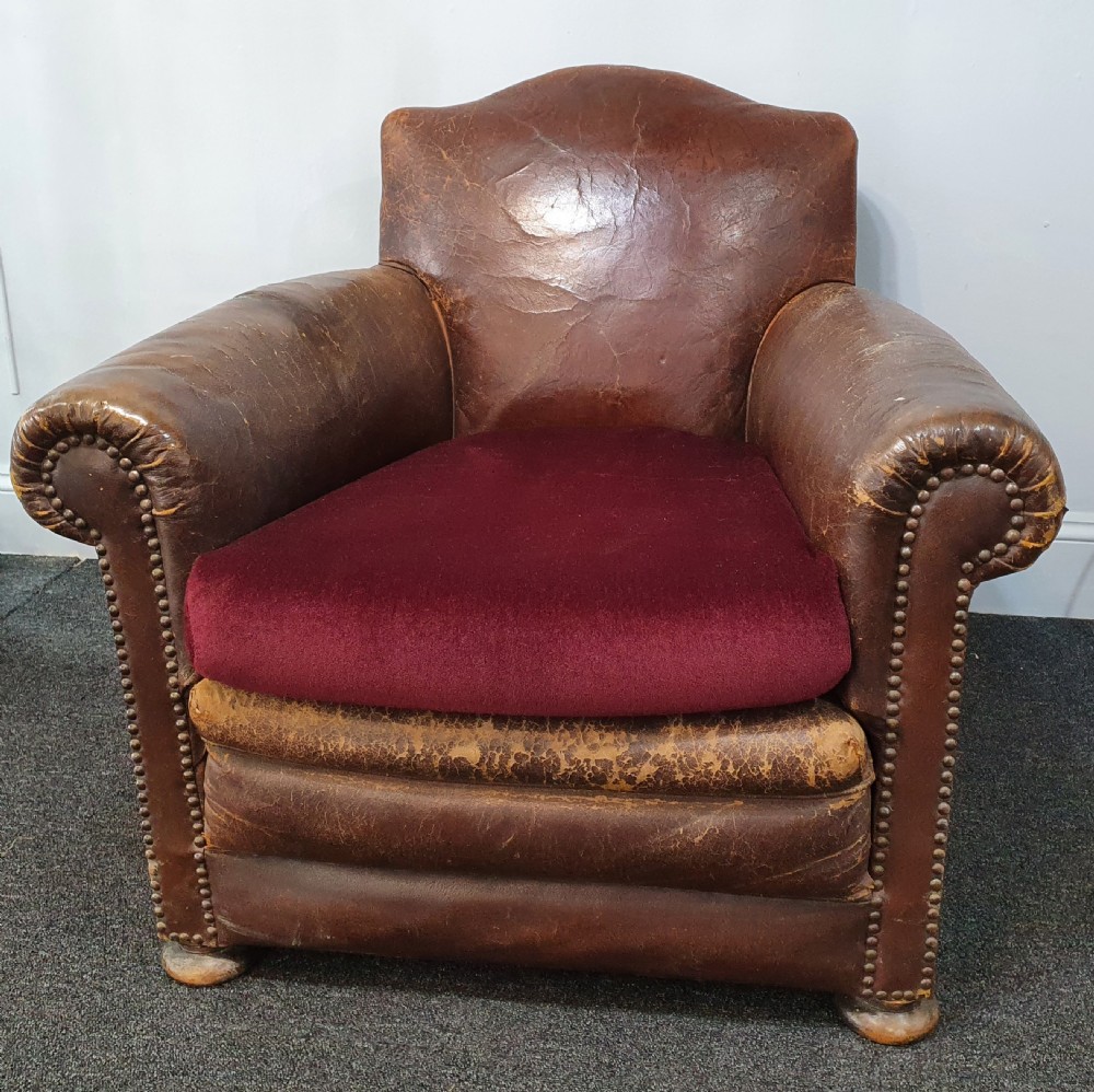 French Art Deco Leather Club Chair c.1930 View IV