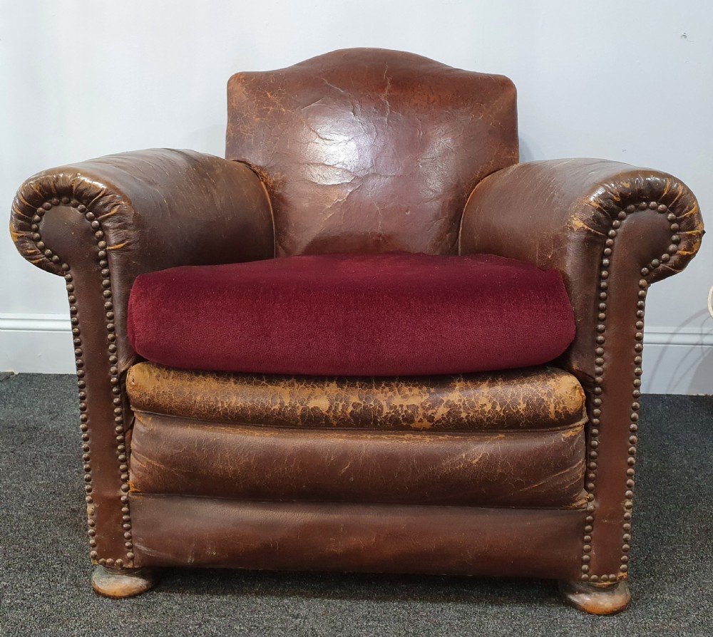 French Art Deco Leather Club Chair c.1930