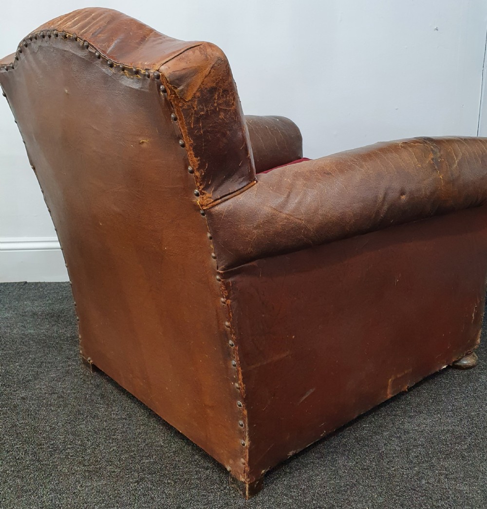 French Art Deco Leather Club Chair c.1930 View VI