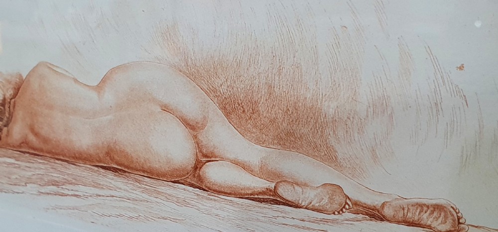 Jean Vyboud French Art Deco Pencil Drawing Reclining Nude c.1930 View II
