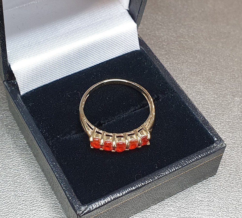 Vintage Fire Opals 9ct Gold Ring - Size P 1/2 View IV
