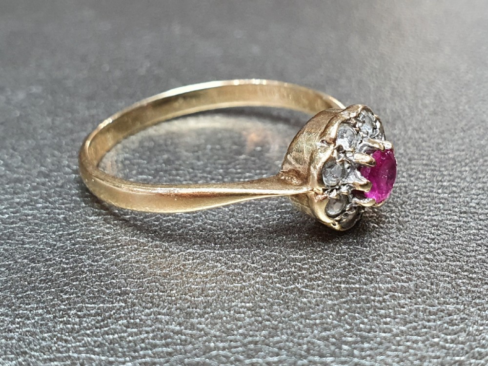 Edwardian Ruby & Diamond Cluster 9ct Ring - size N View III
