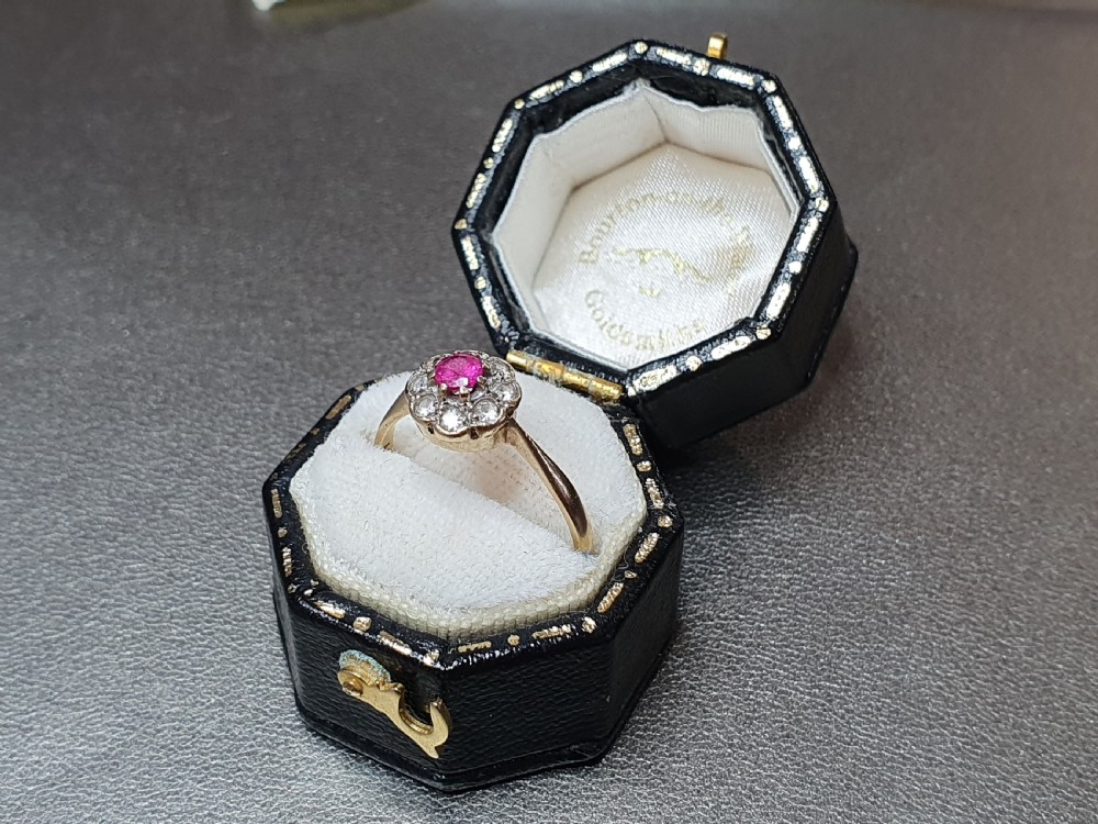 Edwardian Ruby & Diamond Cluster 9ct Ring - size N
