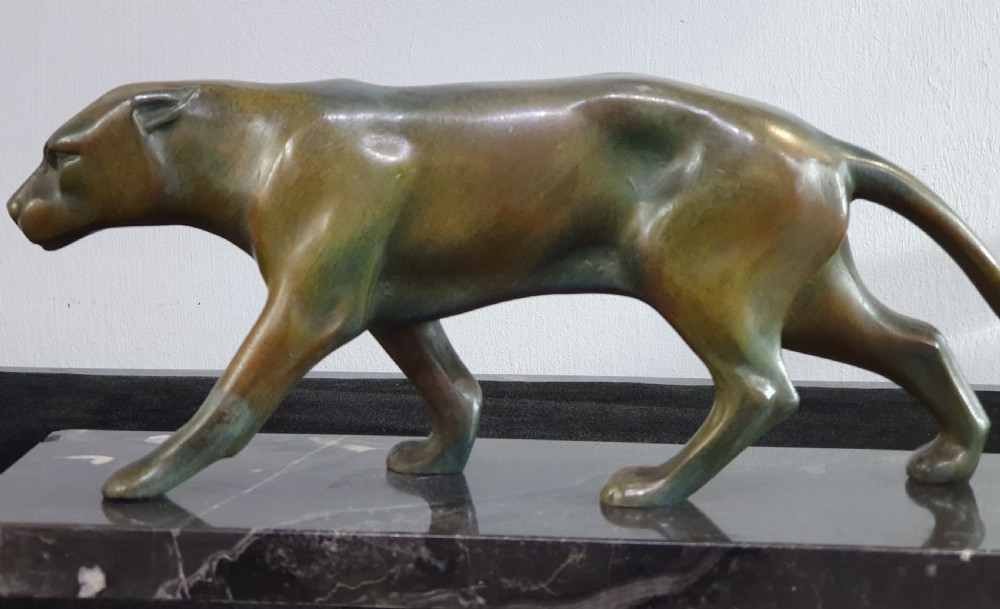 French Art Deco Strowling Panther Sculpture c1930 View II