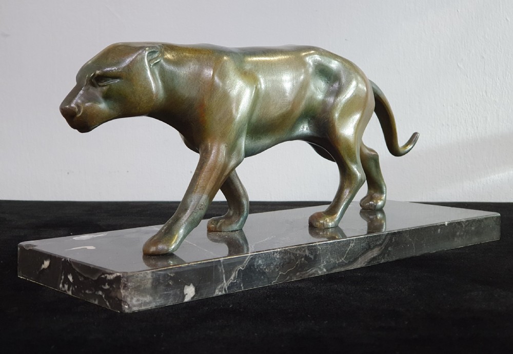 French Art Deco Strowling Panther Sculpture c1930 View III