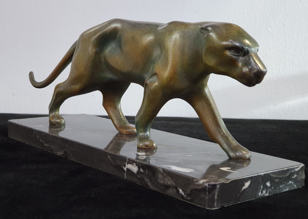 French Art Deco Strowling Panther Sculpture c1930 View IV
