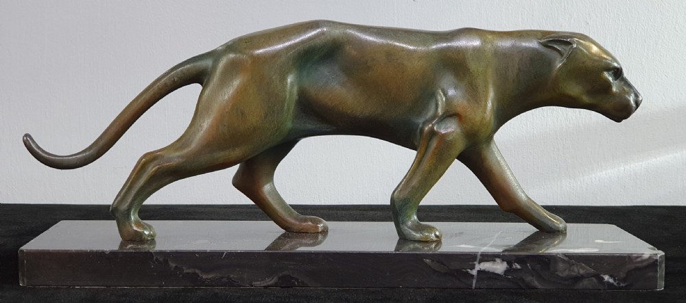 French Art Deco Strowling Panther Sculpture c1930 View V