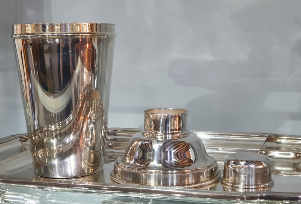 Rare Art Deco Silver Plated Cocktail Shaker James Dixon & Sons for DUNHILL c1930 View III