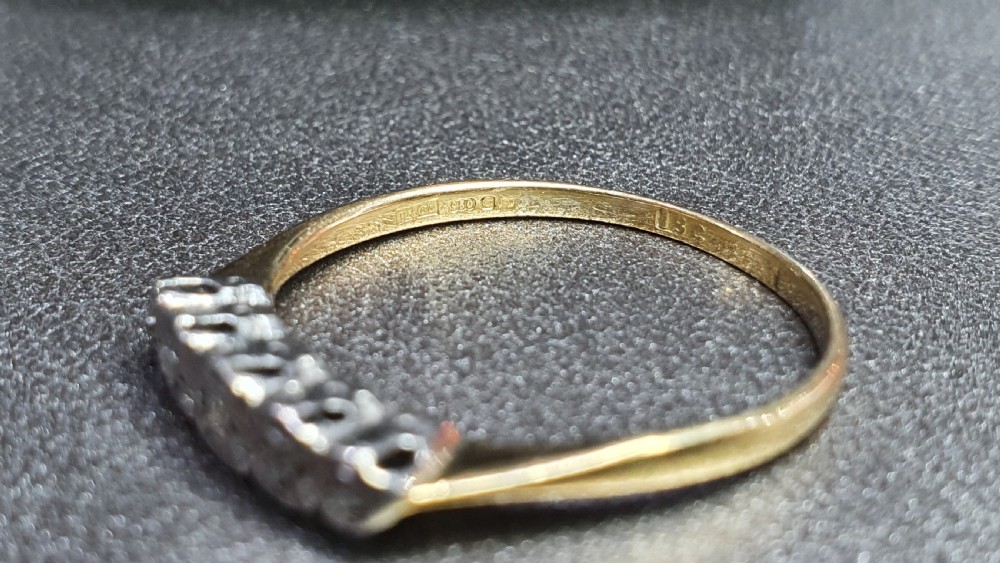 Art Deco Era Tiffany & Co Platinum Set 5 Stone Diamond on 18ct Gold Ring (P1/2) c1930 View II