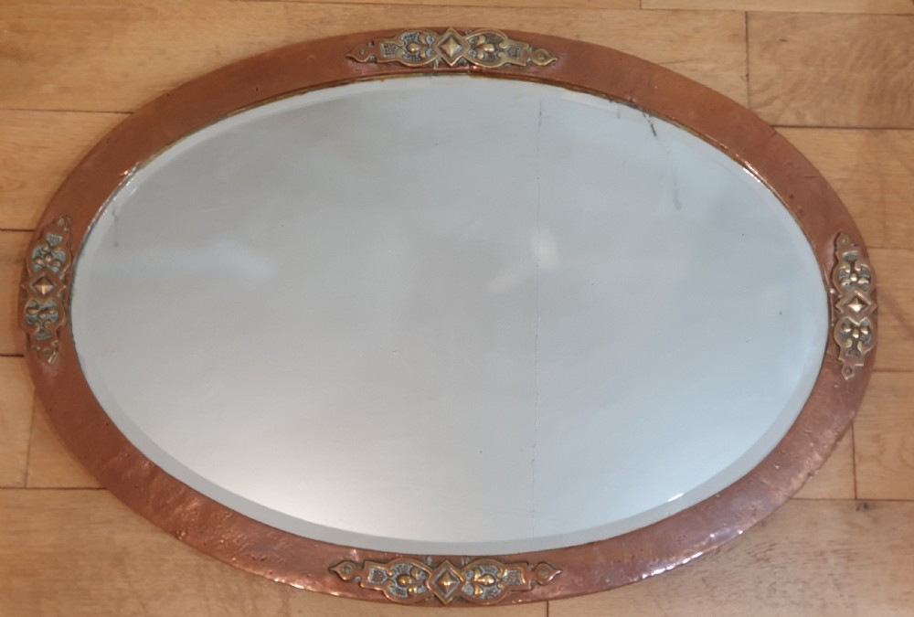Arts & Crafts Oval Copper Mirror c1910