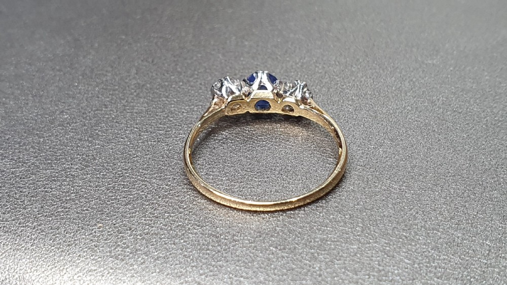 Art Deco 1920s Sapphire & Diamond 1ct Trilogy Ring 18ct Gold - size P1/2 View IV