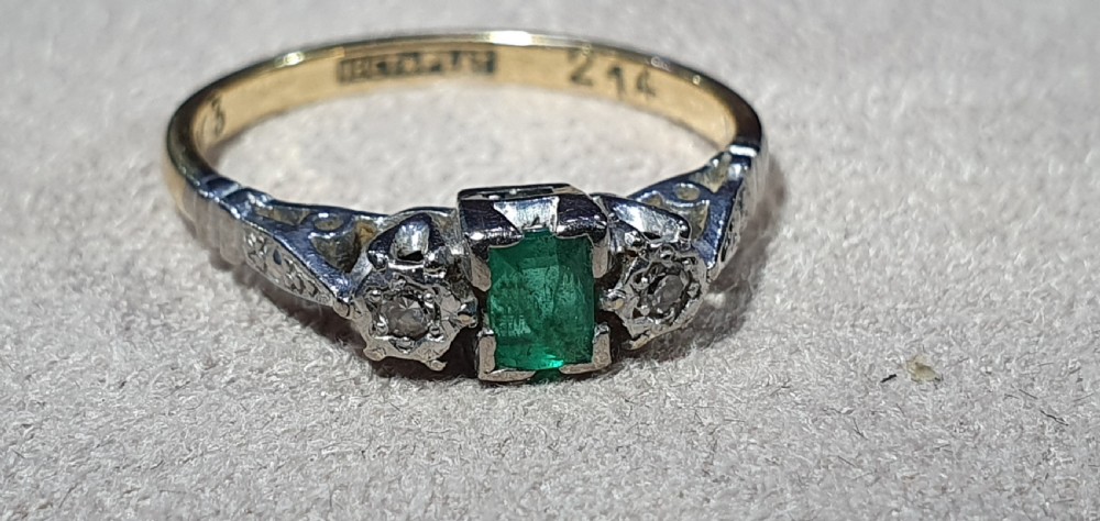 Art Deco Emerald & Diamond 18ct Platinum Ring - size O1/2 View II