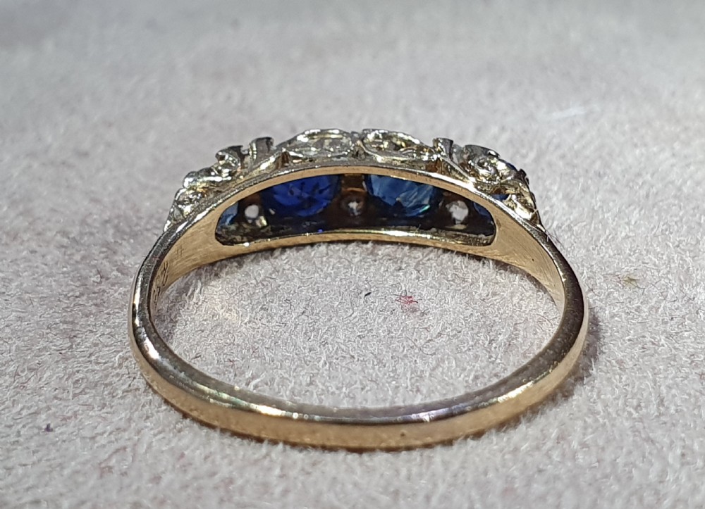 Edwardian Rose Cut Diamond & Sapphire 18ct Gold Ring - size Q View VII