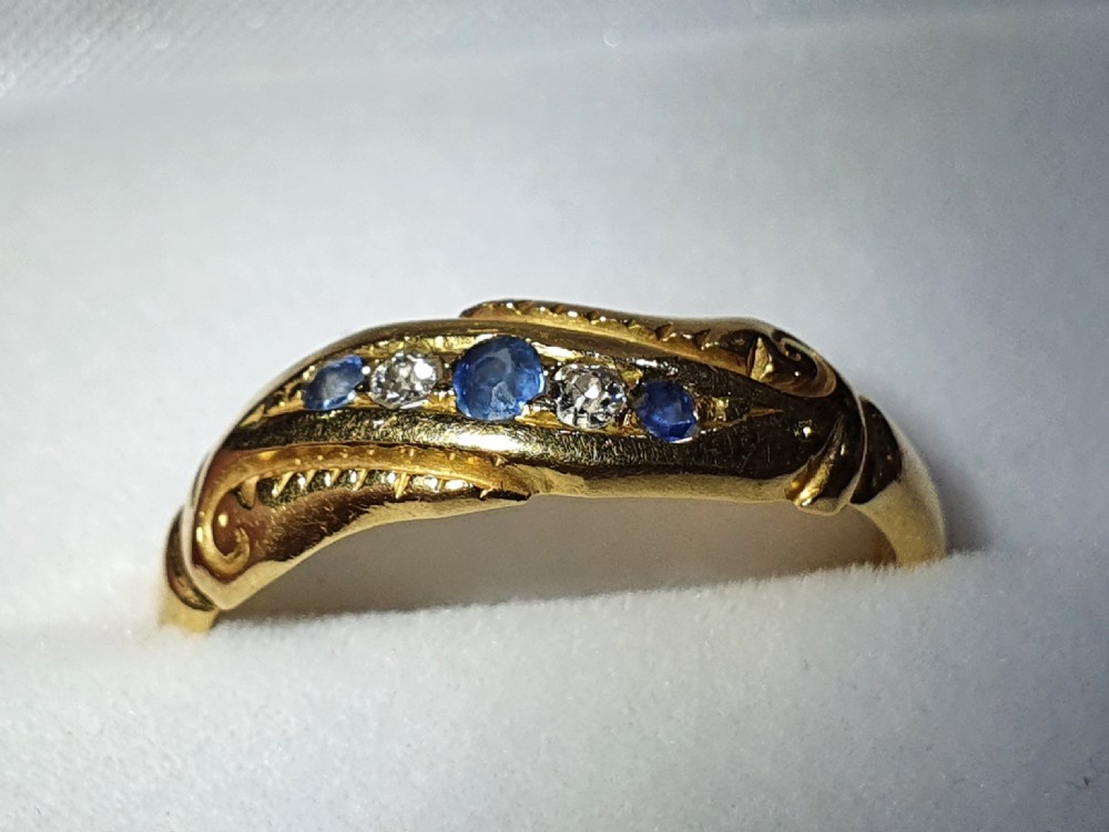 Edwardian Diamond & Sapphire Gold Ring - size P1/2 View III
