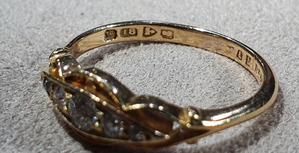 Edwardian Rose Cut 5 Diamond 18ct Gold Ring Chester Hallmark - size M View X