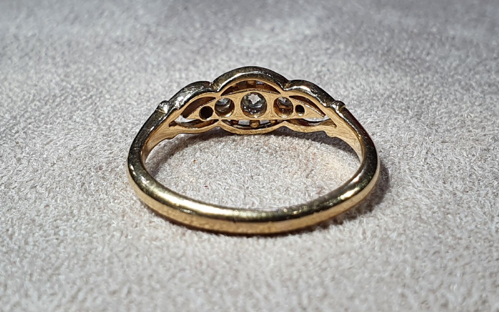Edwardian Rose Cut 5 Diamond 18ct Gold Ring Chester Hallmark - size M View XII