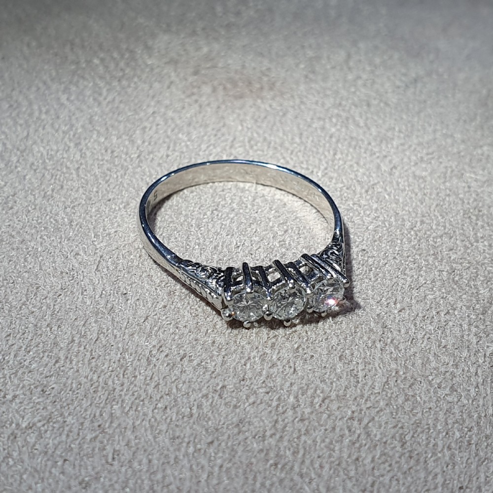 Edwardian 0.5ct VSI/E-F Diamond Trilogy Platinum Ring - size O View VIII