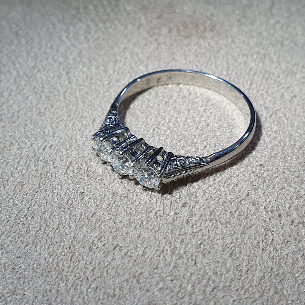 Edwardian 0.5ct VSI/E-F Diamond Trilogy Platinum Ring - size O View X